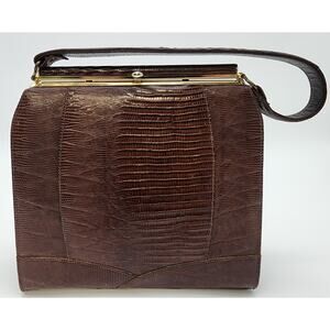 Sterling USA Genuine Lizard Handbag, Brass Accents, VTG London Luggage KY - Rare